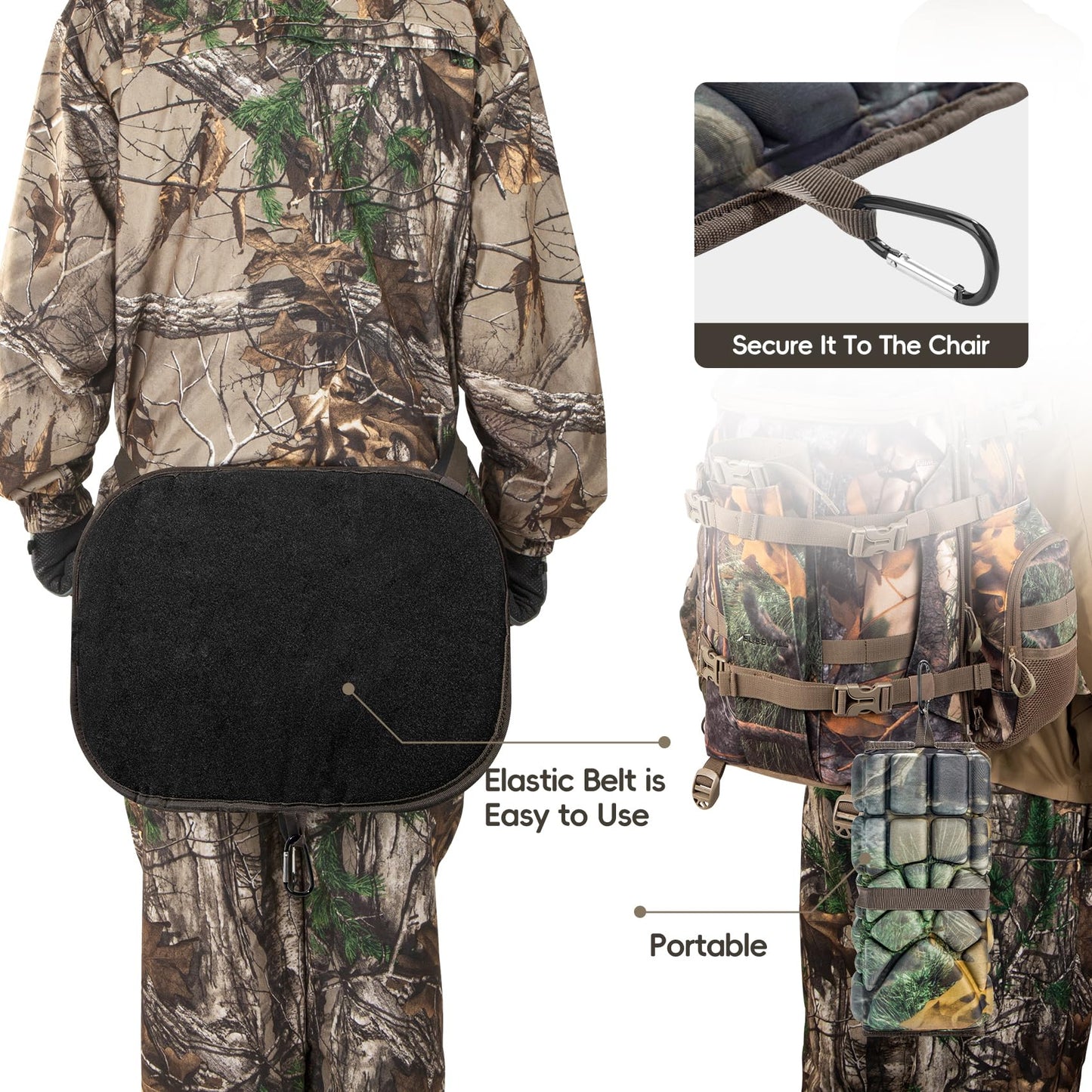 BLISSWILL Hunting seat Cushion,Stadium Cushion,100% Memory Foam Silent Lightweight for Camping, Hunting, Fishing,Camping,Outdoor