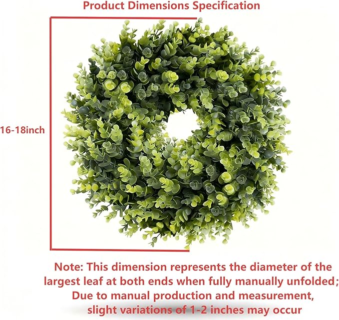 Christmas Boxwood Wreath Door Wreath 16-18In Christmas Door Wreaths for Front DoorWreath Winter Spring Summer Indoor OutdoorWreath Farmhouse Artificial Greenery Wreaths Home Decoraction