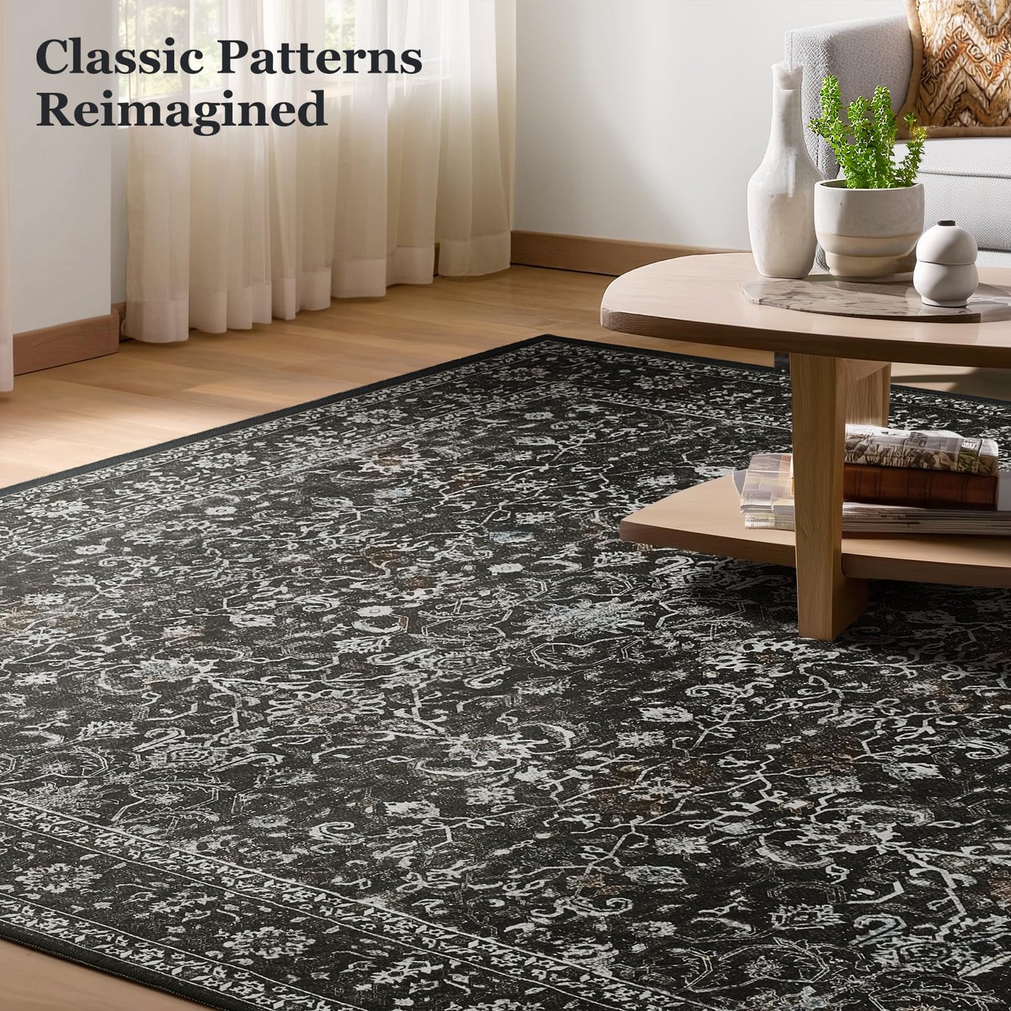 Jainmy Dark 2x6 Runner Rug for Hallways Entryway, Vintage Earth Tone Kitchen Bathroom Runner 6ft, Non Slip Washable Low Pile Thin Carpet Runner for Mudroom/Laundry Room/Bedroom Bedside, Midnight