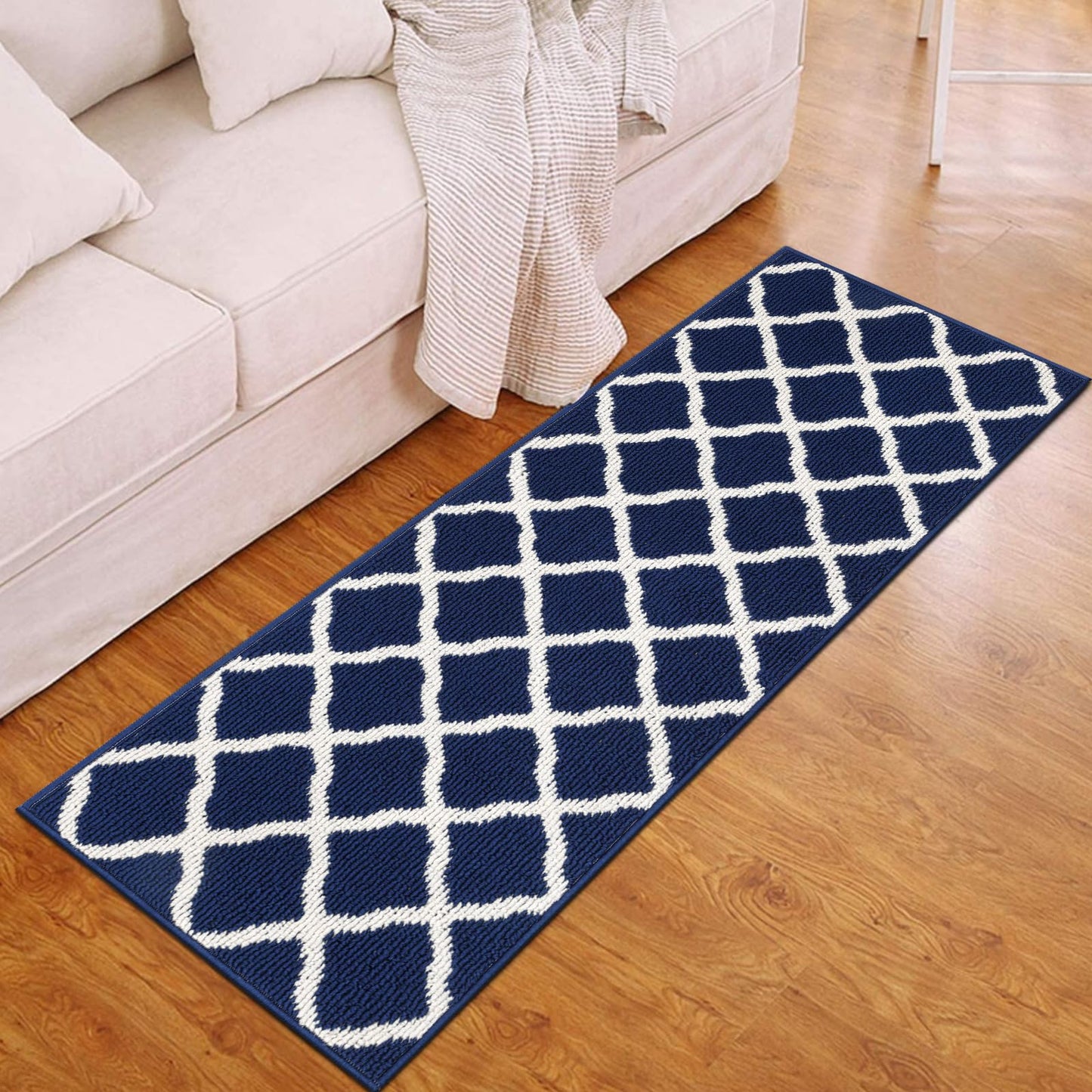 SHACOS Runner Rugs 20"x59" for Entryway Kitchen Hallway Indoor Washable Rug Runner Non Slip Rubber Backing Dirt Trapping Doorway Entrance Runner Rug, Navy Blue