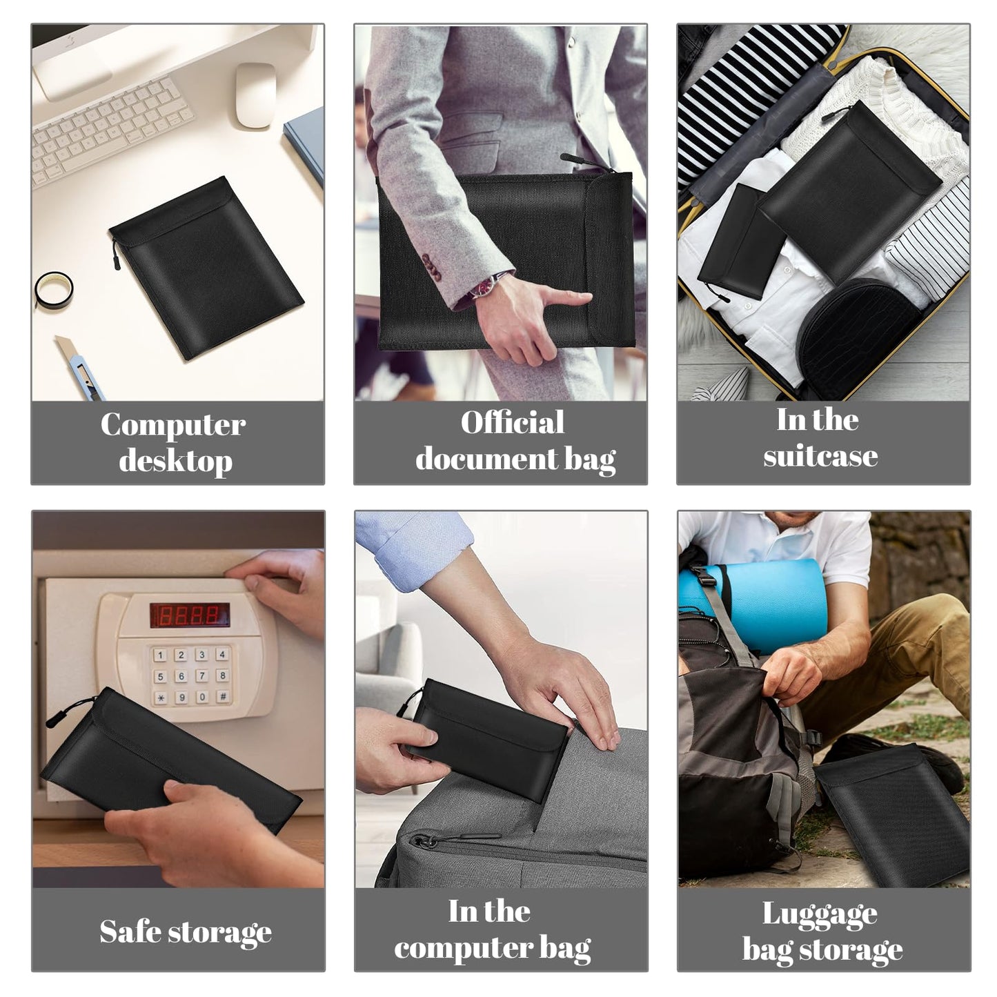 Lihengkong Fireproof Waterproof Document Bag 3-Pack Black 2000β Money Bag for Cash Passports ID Cards Social Security Card Protector Waterproof Zipper Pouch Fire Proof Bank Bag Document Holder