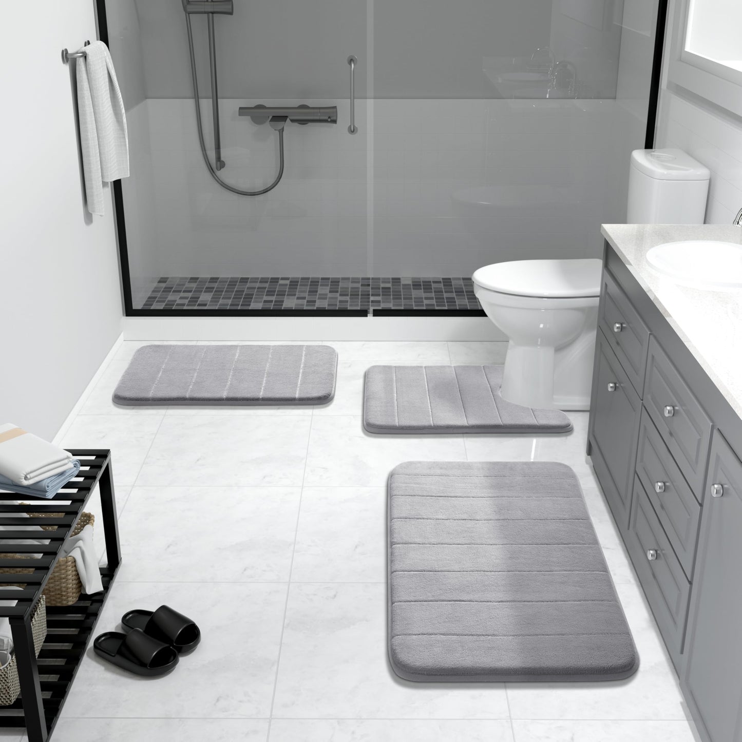 Yimobra Memory Foam Toilet Bath Mat U-Shaped, Commode Contour Rug, Soft and Comfortable, Super Water Absorption, Non-Slip, Thick, Machine Wash and Easier to Dry for Bathroom, 24 X 20 Inches, Grey
