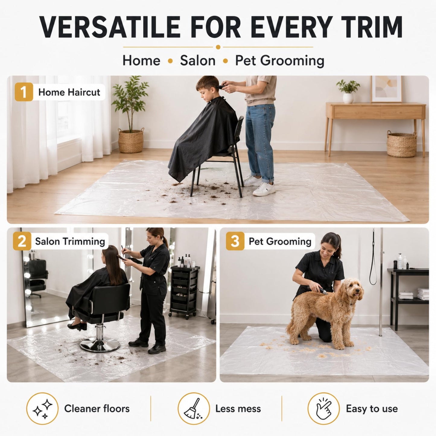 Breling 50 Pcs 48 x 37.4 Inch Extra Large Disposable Haircutting Mat,Disposable Hair Collection Mat For Barbershops,Salons And Pet Grooming