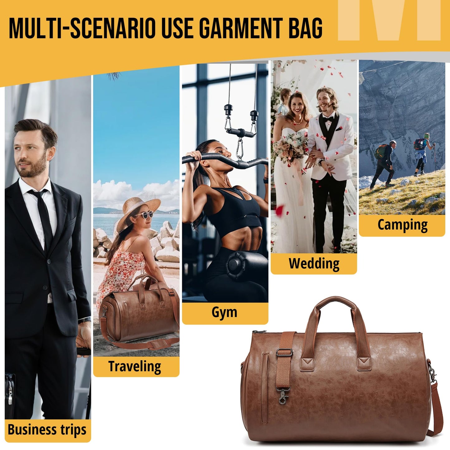 Wymulot Convertible Garment Bag, Carry on Garment Duffel Bag with Shoulder Strap, Men's Women's Travel Clothing Bag with Shoe Compartment, 2-in-1 Hanging Suitcase Suit Business Travel Bag (Brown)