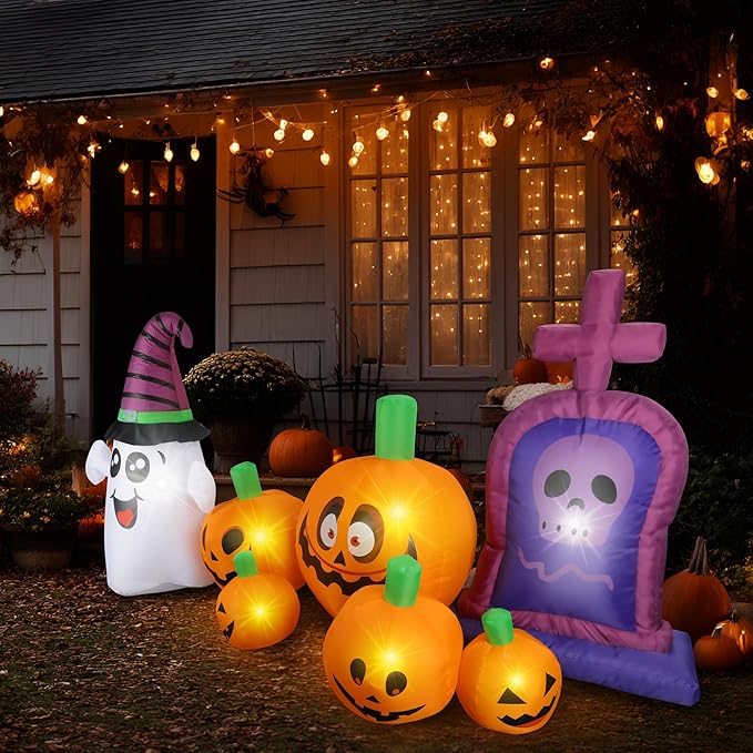 Inflatable Decoration for Inflatable Decoration in Outdoor Courtyards, Indoor Gardens, and Lawns (Pumpkin Tombstone)