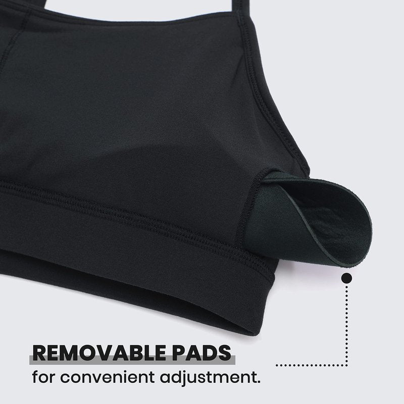 CRZ YOGA Butterluxe Y Back Sports Bras for Women - Padded Racerback Low Impact Spaghetti Thin Strap Workout Yoga Top Black Large