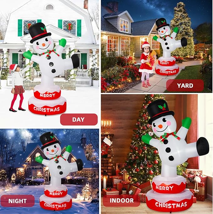 6FT Christmas Inflatables Snowman Outdoor Decorations, Rotating Snowman Inflatable Stands on Donut Base Christmas Blow Up Yard Decorations Built-in LEDs for Xmas Party Garden Outdoor Decor