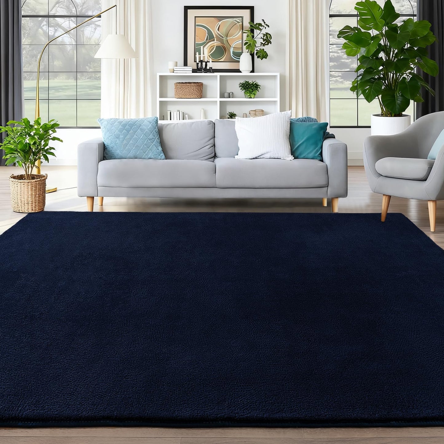 QDUIDU Large Area Rugs for Bedroom Living Room - 5x8 Feet Ultra Soft Navy Blue Rug Thickened with Memory-Foam, Solid Modern Minimalist Carpets for Home Decor, Non-Slip and Comfy Nursery Room Rugs