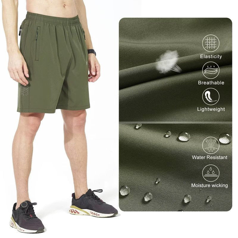 NORTHYARD Men's Athletic Running Shorts Gym Workout 7"/9"/5" Quick Dry Lightweight Sports Basketball Tennis 3 Zipper Pockets ArmyGreen M