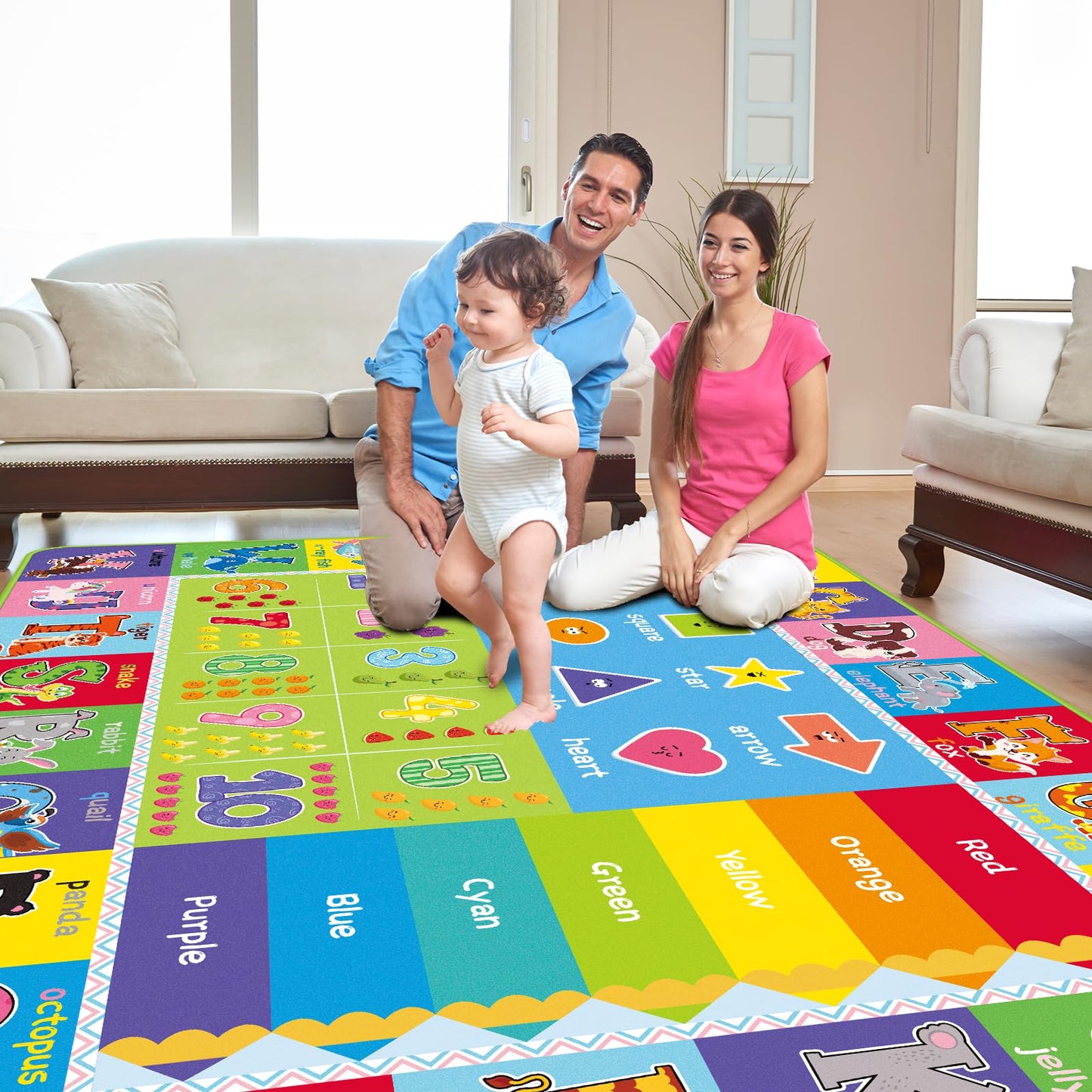Kids Rug for Playroom, 5' X7' ABC Educational Play Mat, Non-Slip Soft Rugs for Kids Room, Floor Rug for Bedroom, Classroom, Alphabet Carpet for Boys Girls (78.7X59 Inch)
