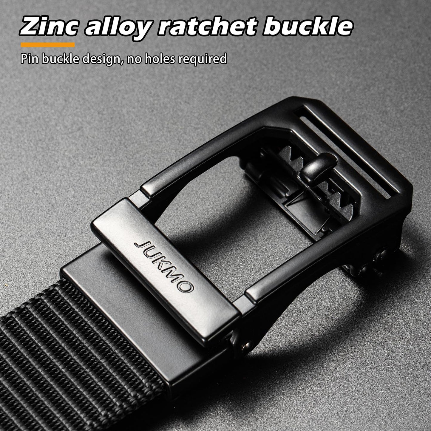 JUKMO Men's Ratchet Tactical Belt, 1.5" Nylon Web Work Belt with Automatic Slide Buckle, Adjustable Trim to Fit (Black, Medium)
