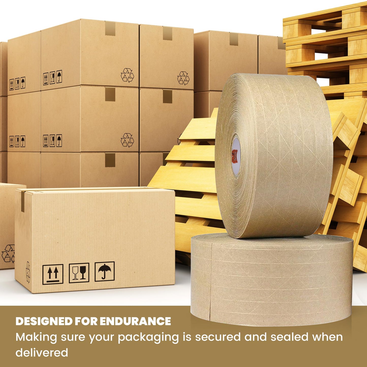 TAPEBEAR 1.5" Core Water Activated Tape, Fiber Reinforced Gummed Tape 2.75inch x 377ft, Eco-Friendly Kraft Paper Tape Biodegradable Brown Packing Tape for Security Sealing, Packaging, Shipping, 2Rolls