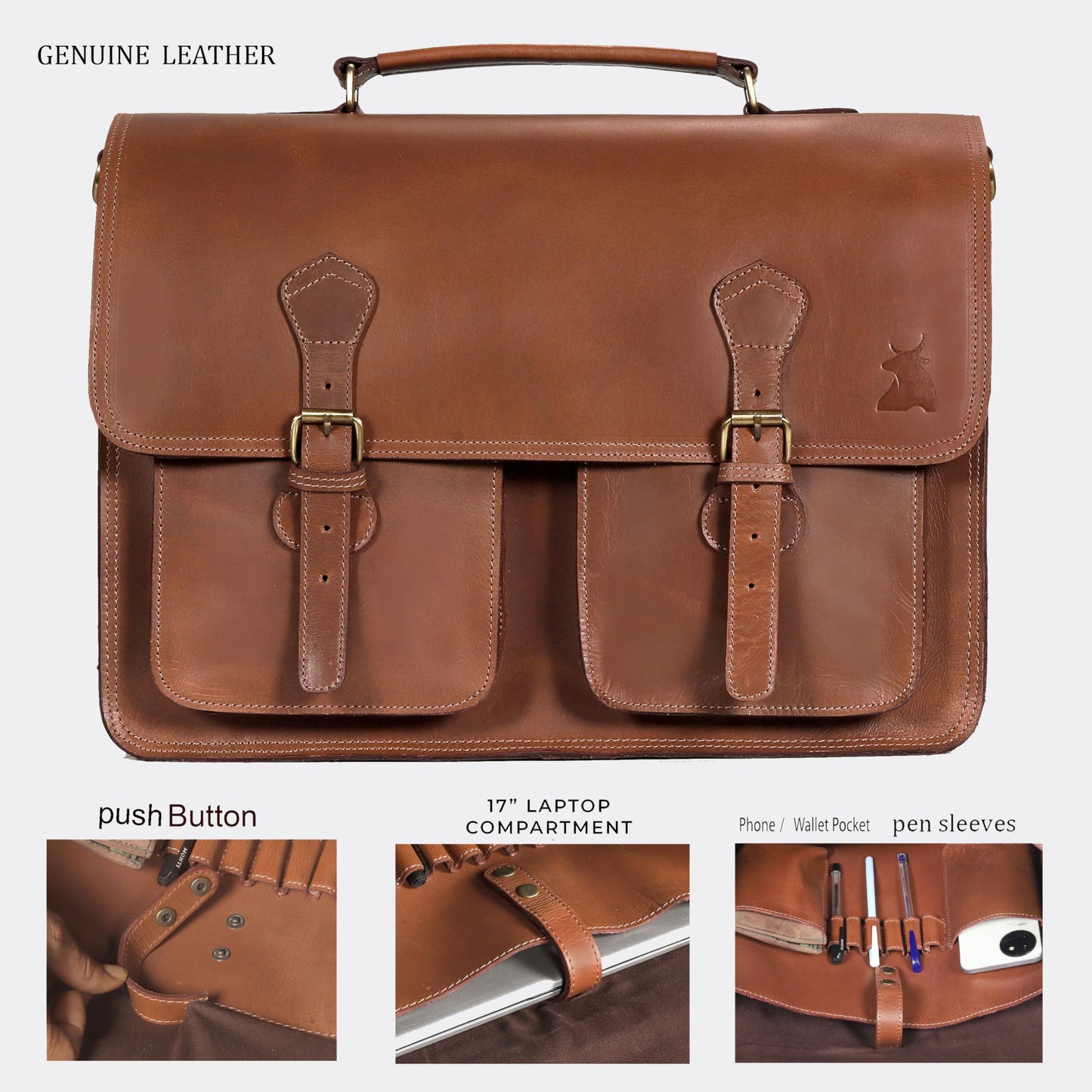 Leather Messenger Bag For Men - leather laptop bag briefcase for women - Mens Satchel Bag, 18 Inch Brown Genuine Buffalo Leather Computer Bag For Work