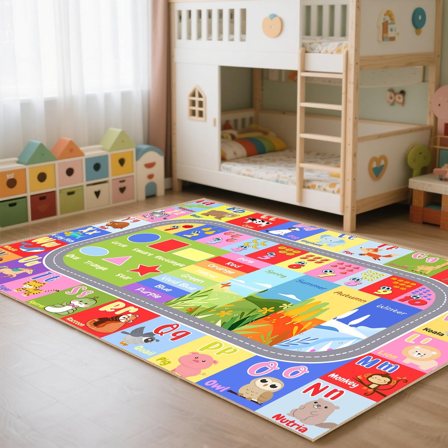 YukiSoul Farm Map Playmat Rugs for Kids, Game Rug with Anti-Slip Rubber Backing, Cute Animal Farming Game Road Map Play Mat Nursery Rugs for Children Bedroom Playroom 5x7 Ft.