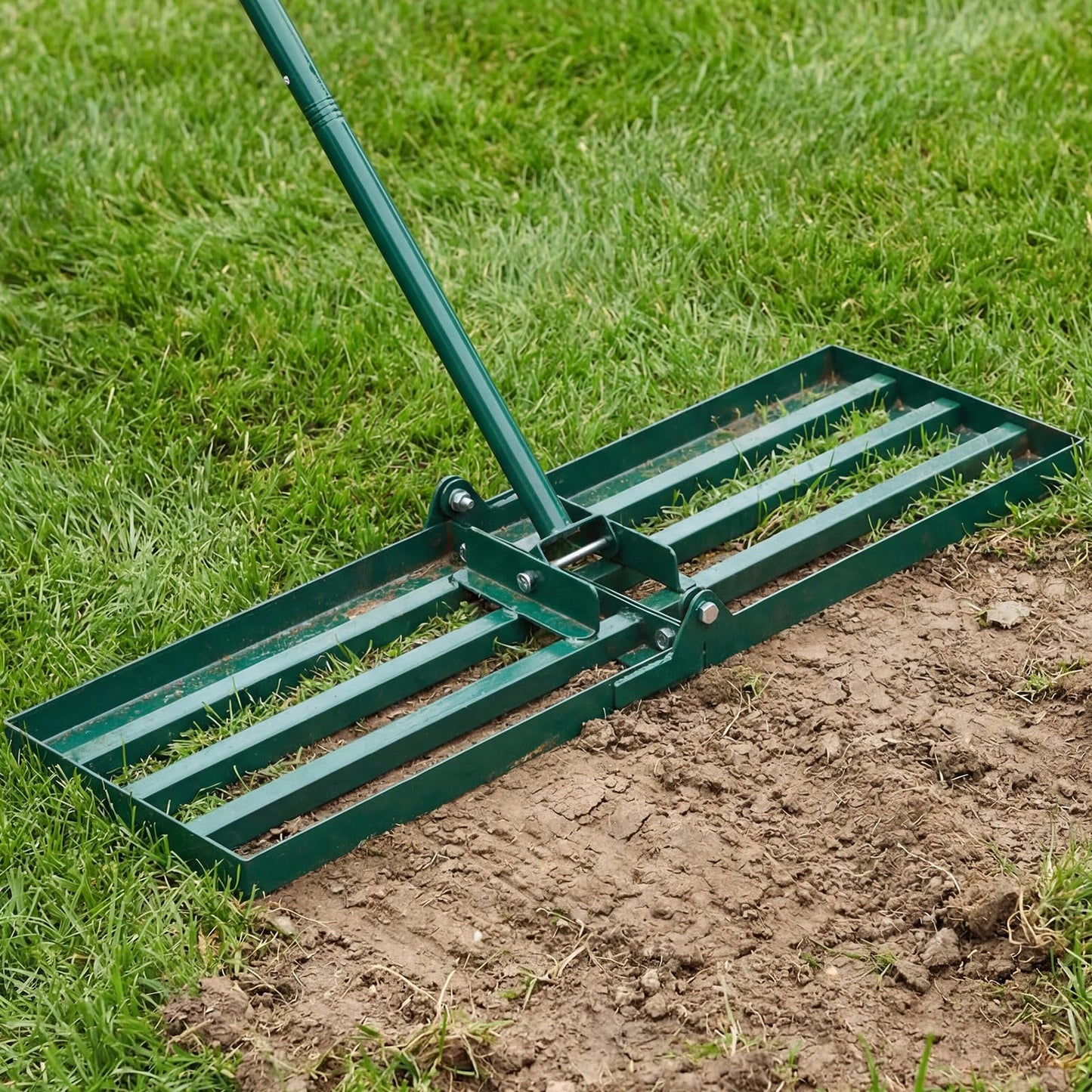 Gisafai Lawn Leveling Rake 30"x10" Heavy Duty Carbon Steel, 72" Adjustable Long Handle, Leveler Tool for Yard Garden Golf Course Soil Dirt Ground Surface Leveling
