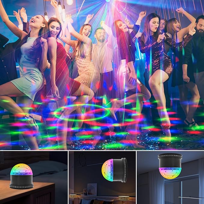 6-Color LED Crystal Party Light with 48 RGB Chasers: Sound Activated DJ Disco Ball & Strobe Stage Lights for Karaoke, Birthday, Christmas, Halloween Decor, Remote Included