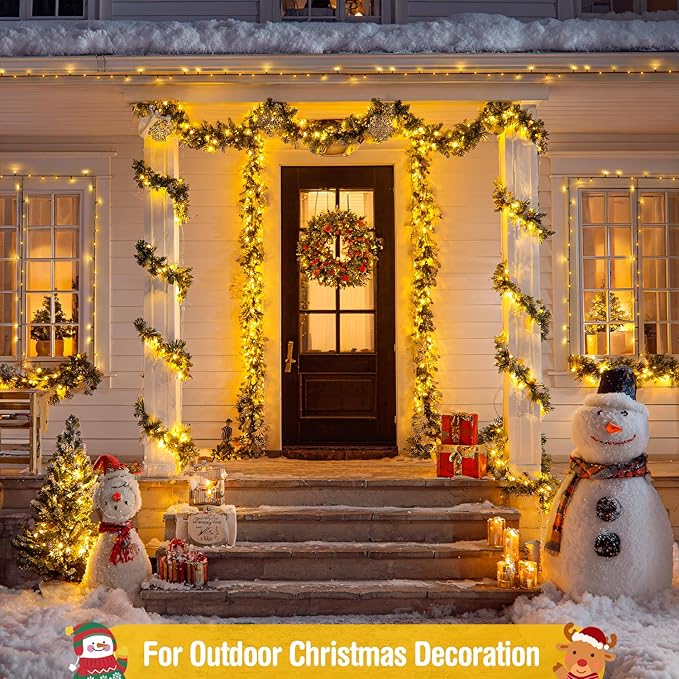 JMEXSUSS 400 LED Christmas Tree Lights with Remote, 132ft Warm White String Lights for Outside, 8 Modes Outdoor Indoor Twinkle Light for Christmas Tree Garden Porch Yard Holiday Decor