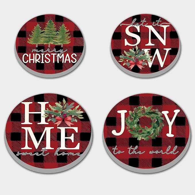 Red and Black Pattern Stove Burner Covers, Christmas Gas Stove Burner Covers 8 &10 Inches Stove Top Covers Electric Stove 4 Metal Stove Cover Gas Stove Top Cover, Xmas Home Joy Cooktop Decorative