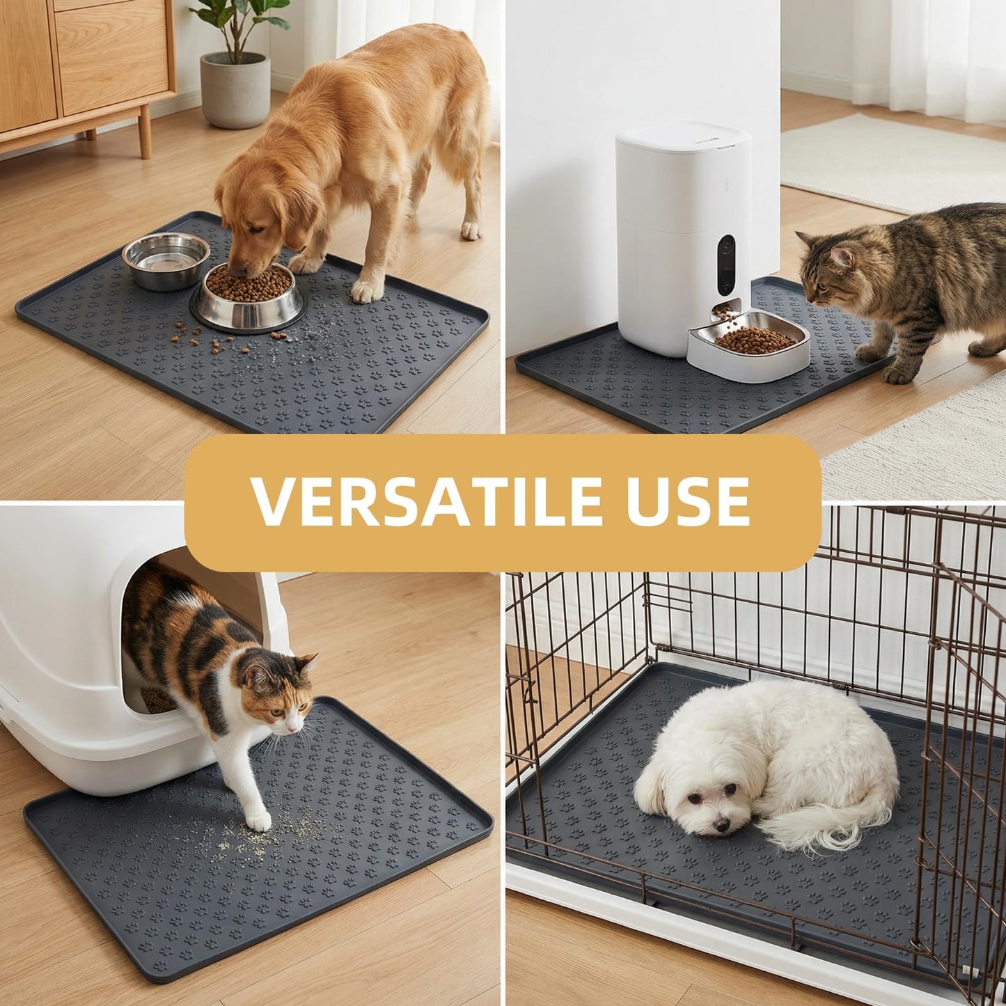 Royithpaw Silicone Dog Food Mat, 100% Waterproof Pet Feeding Mat with Raised Edge, Non-Slip Bowl Placemat for Cats & Dogs, Pets Accessories, 23.6” x 15.9”