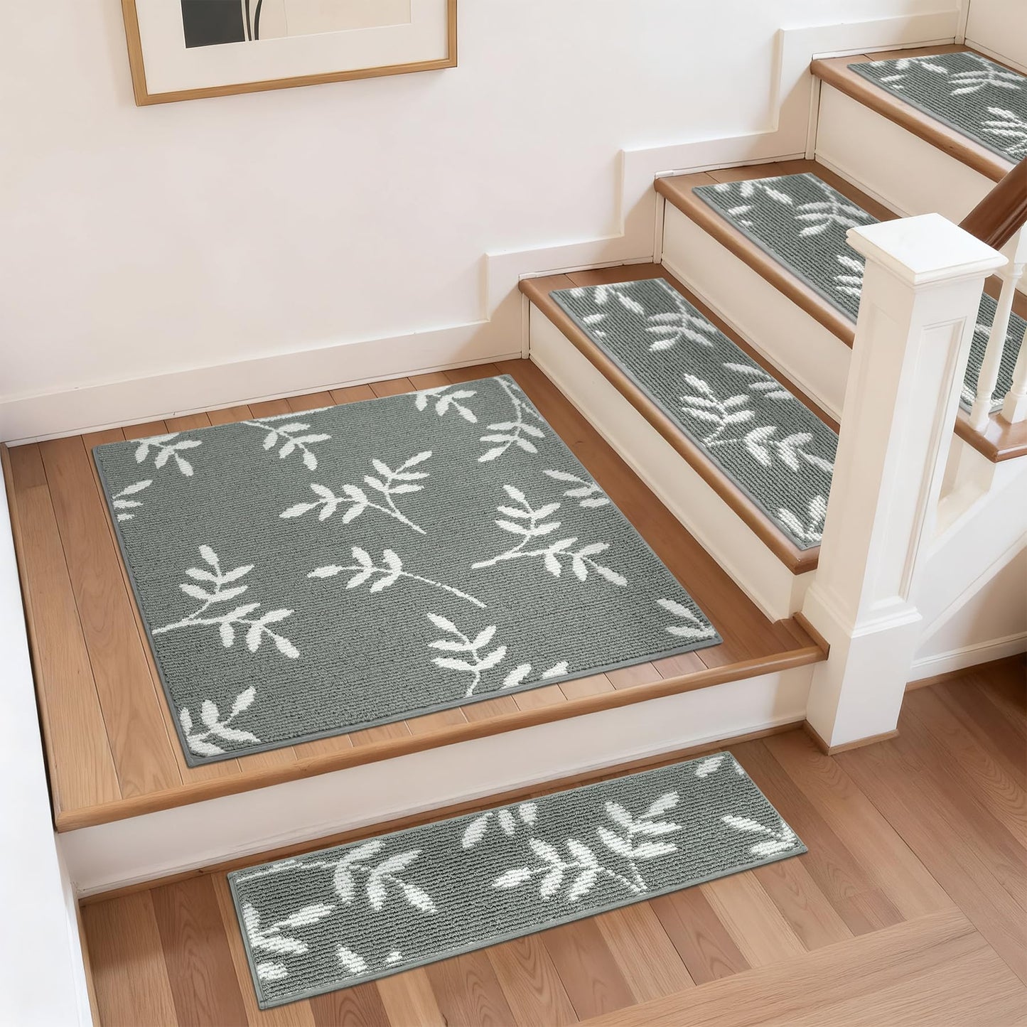 TANVILL Carpet Stair Treads, Non-Slip Landing Mat for Wooden Steps Indoor, 30"x 30" Peel and Stick Soft Stair Rugs for Pets Non Skid Wood Staircase Step Treads Reusable, Grey