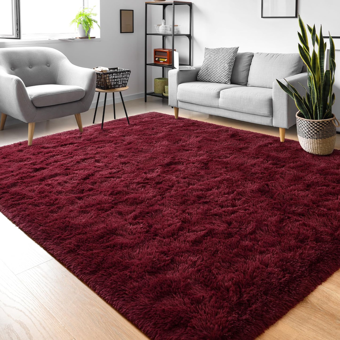 FALARK Fluffy Burgundy Red Rugs for Bedroom, 4x6 Feet Dark Red Area Rug for Living Room, Soft Shaggy Plush Cute Floor Carpet for Boys Kids Girls Bedroom, Non Slip and Washable Carpets for Home Decor