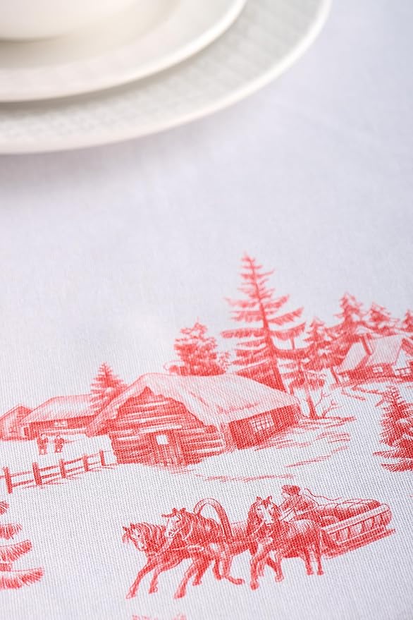 Maison d' Hermine Table Cloth Rectangle Table 100% Cotton 60 x 108 Inches Fall Tablecloth Reusable Everyday Use for Thanksgiving Christmas Decorations Dining Farmhouse Party (Winter Jouy)