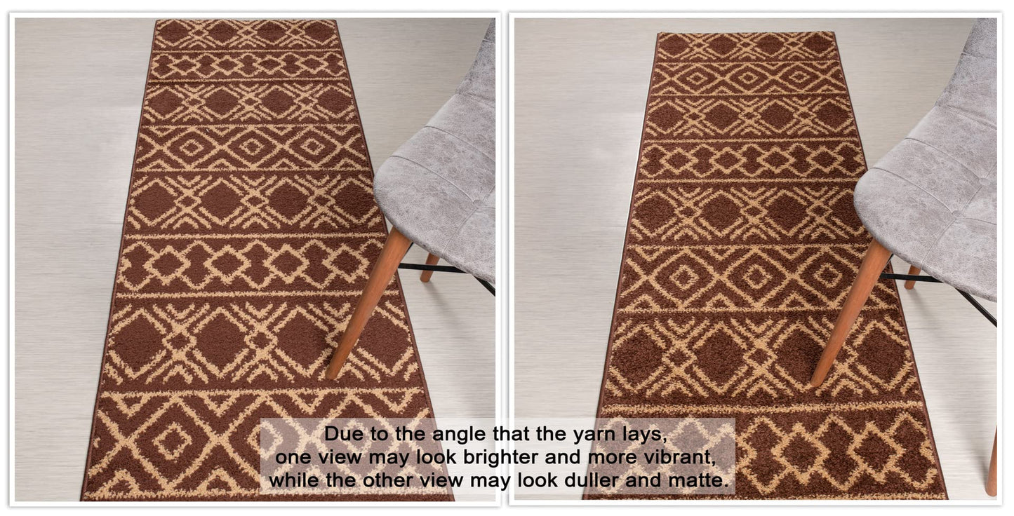 Custom Length, Non Slip Southwest Native American Pattern Carpet Runner Rug Mat for Entry Hallway Kitchen Laundry, 26 inch x 7 feet, Brown