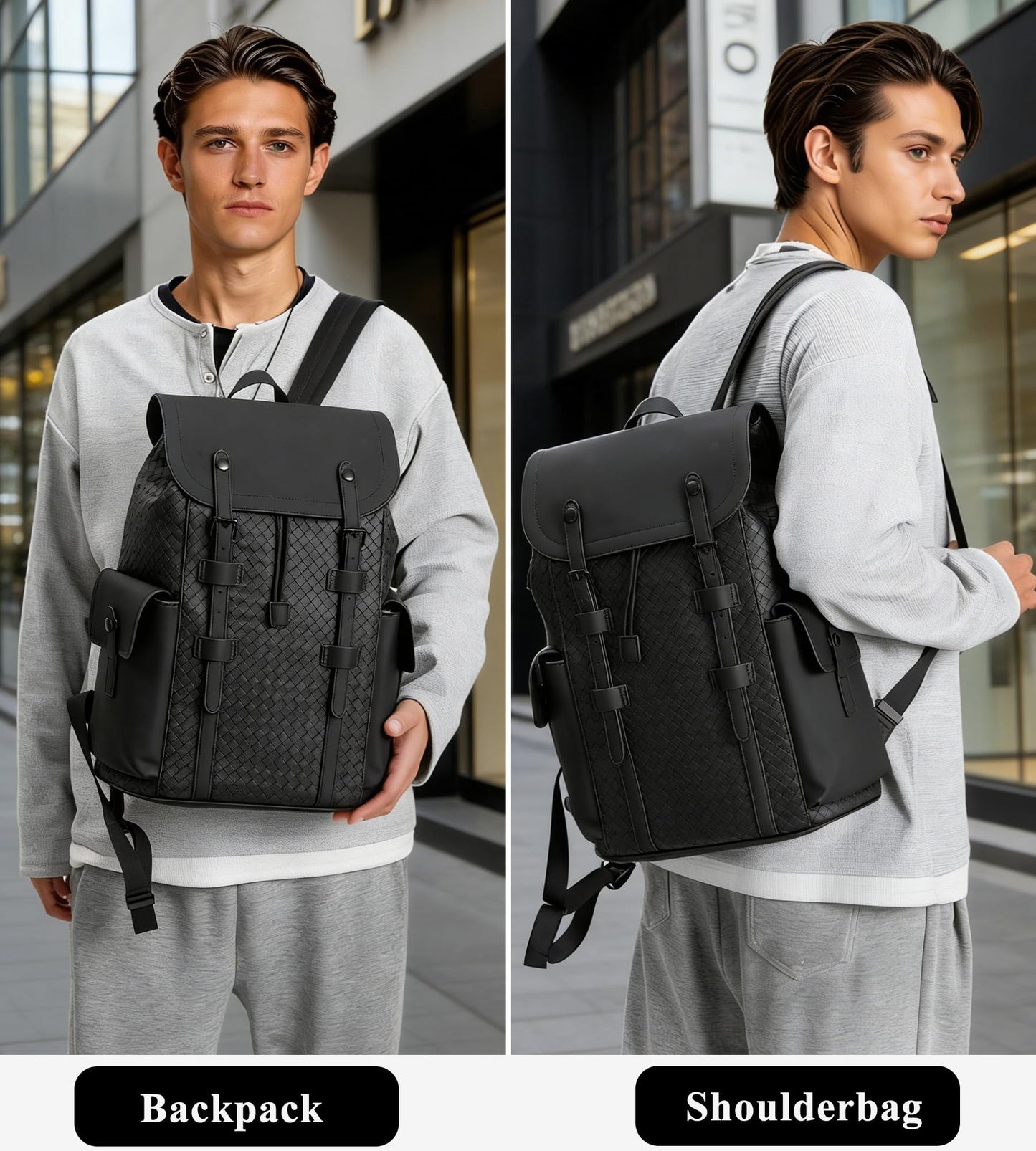 KingTo Laptop Backpack for Men Luxury Anti-Theft Travel Backpack Casual Business Waterproofing Computer Bag (A-woven black-1)
