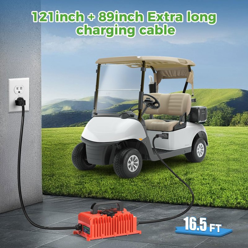 10L0L Smart Golf Cart Battery Charger for EZGO TXT & RXV 1994-up, 15 AMP 48 Volt Golf Cart Charger with 3-pin Triangular Plug Fits Lead-Acid and Lithium Battery