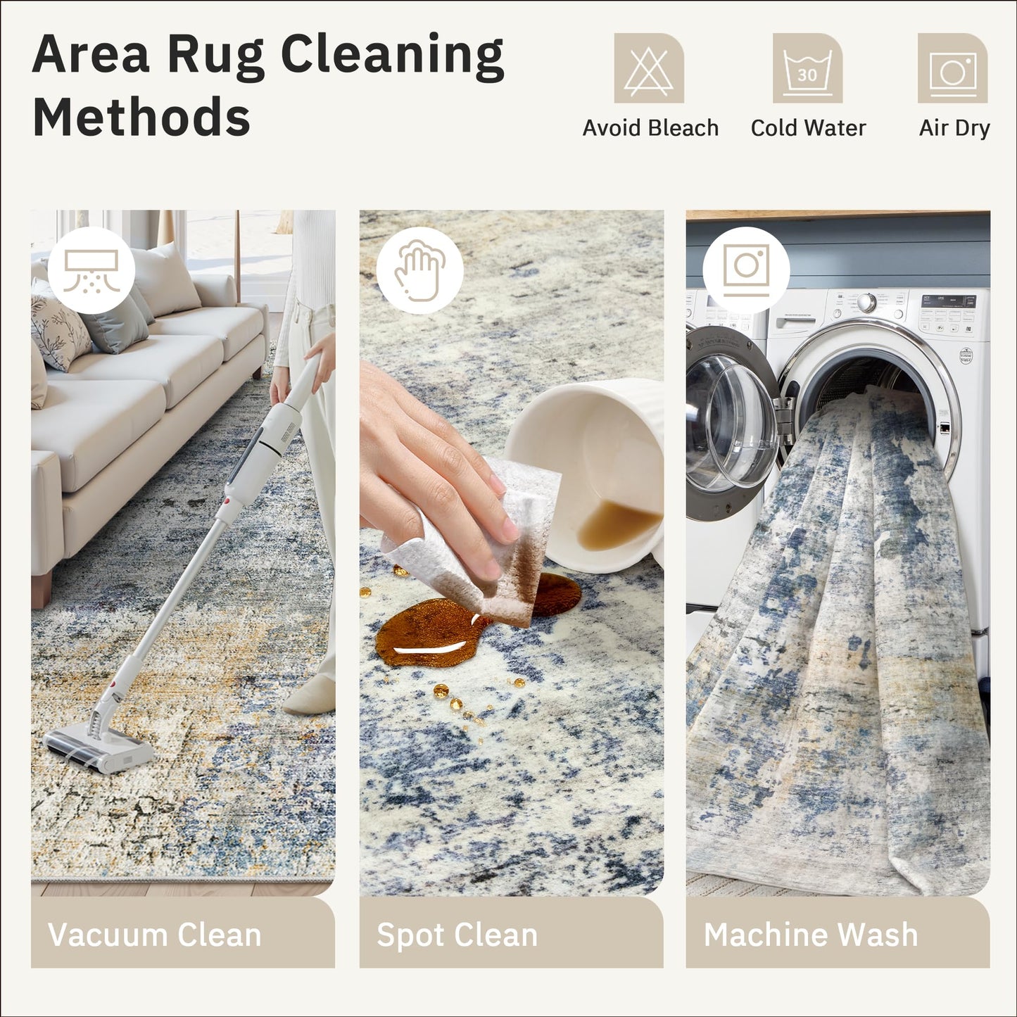 Soalmost Abstract Rug 8x10 Large Living Room Rugs Neutral Modern Washable Area Rugs for Bedroom Dining Room Non-Slip Stain Resistant Foldable Thin Rug Blue Yellow