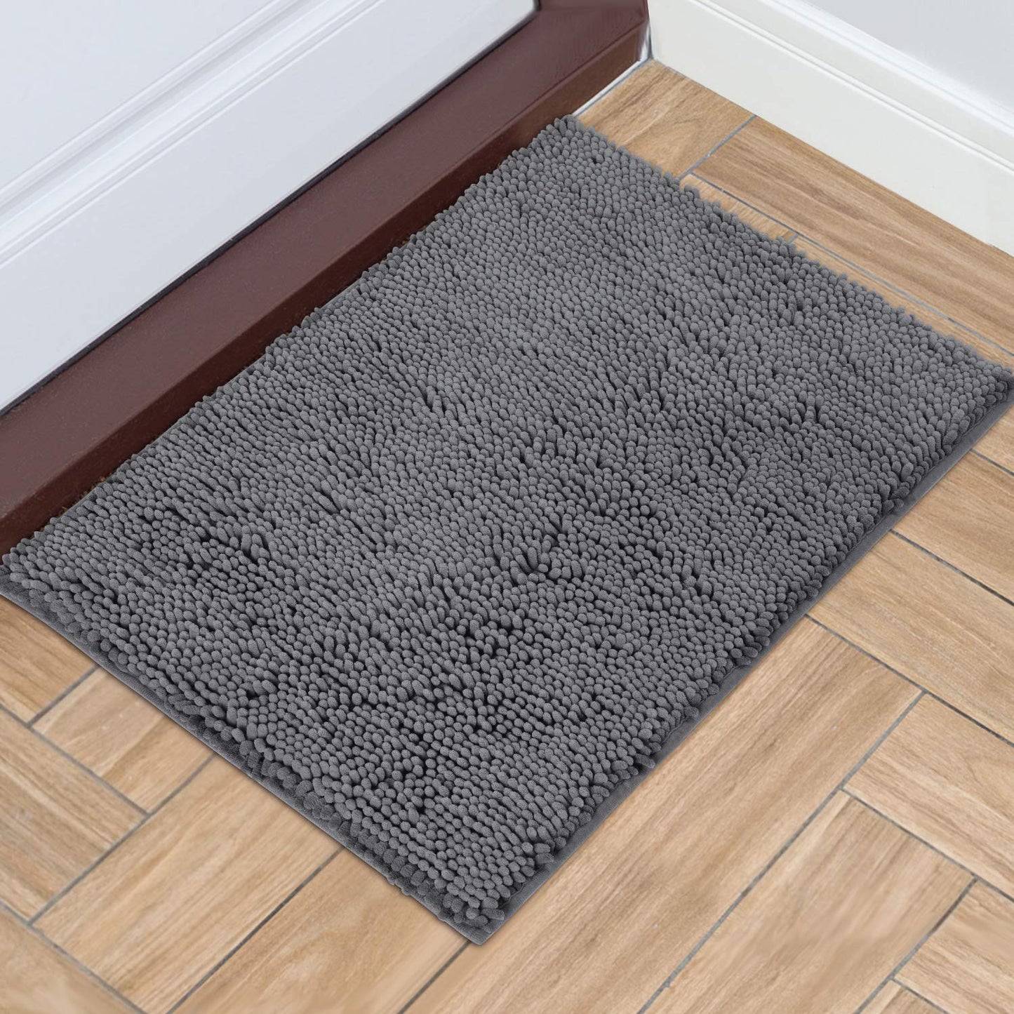HOMEIDEAS Dog Door Mat for Muddy Paws 30x20, Absorbs Moisture and Dirt, Non-Slip Washable Doormat, Soft Chenille Mud Mat for Dogs, Entry Indoor Entryway Carpet for Outside Floor, Grey