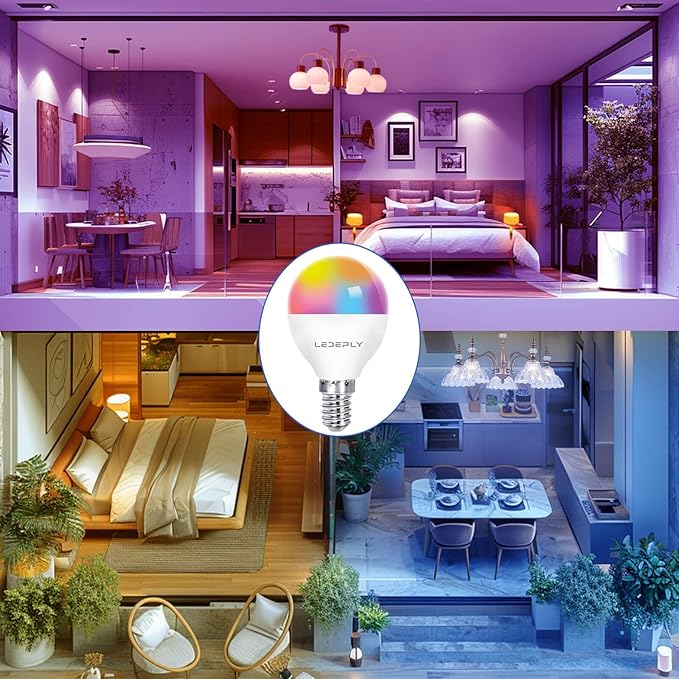 5W=40W, LED Smart Bulb, A15 Globe Shape, Compatible with Alexa, Google Home, E12, Dimmable, WiFi, Color Changing, Tunable White 2700K-6500K, G45 Ceiling Fan Light Bulbs, 1 Pack, No hub Required