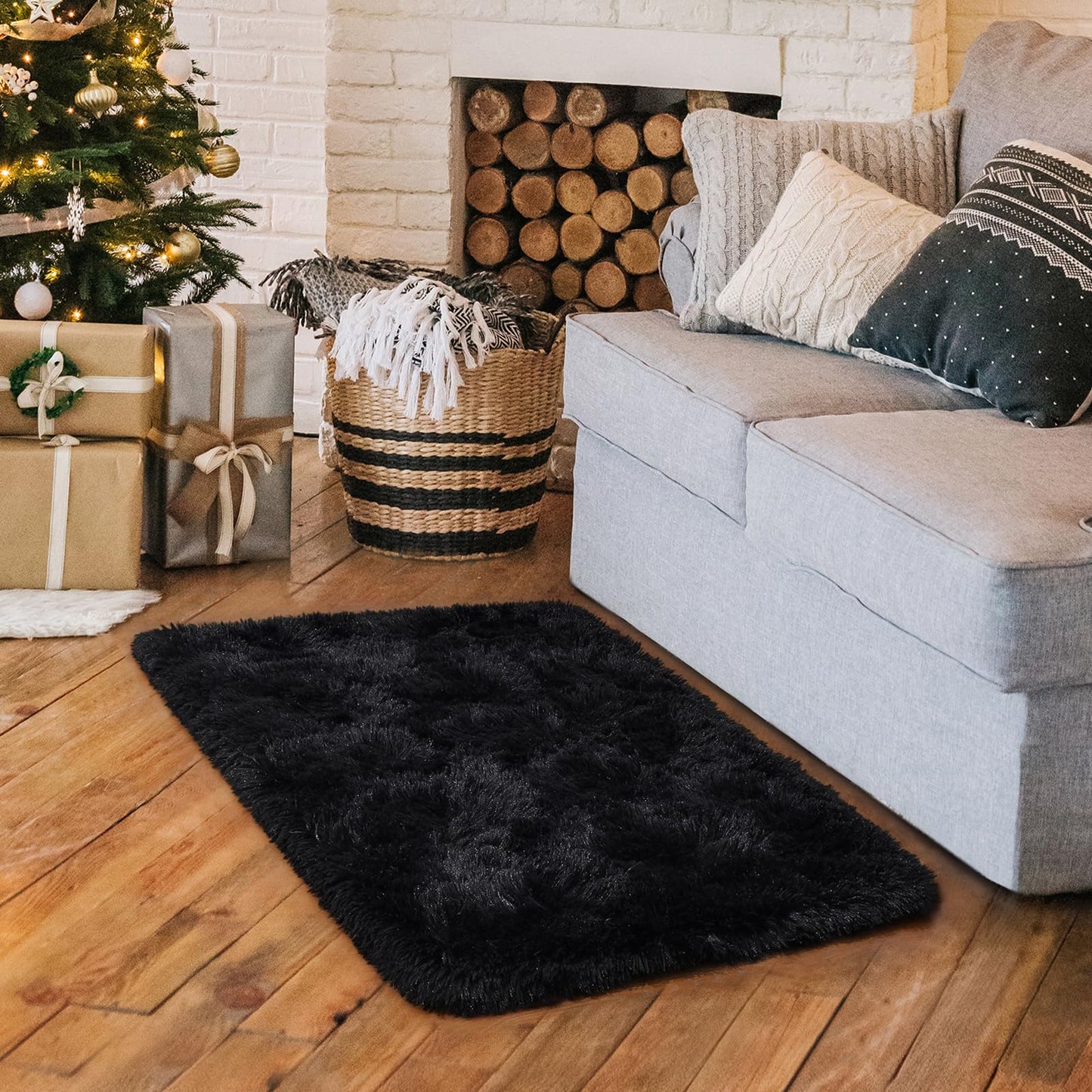 HOMORE Small Rugs for Bedroom 2x3 Feet Black Rug for Bedroom Bedside Soft Fluffy Area Rugs for Desk Indoor Entrance Door Mat, Small Runner Rugs and Carpets for Dorm Nursery