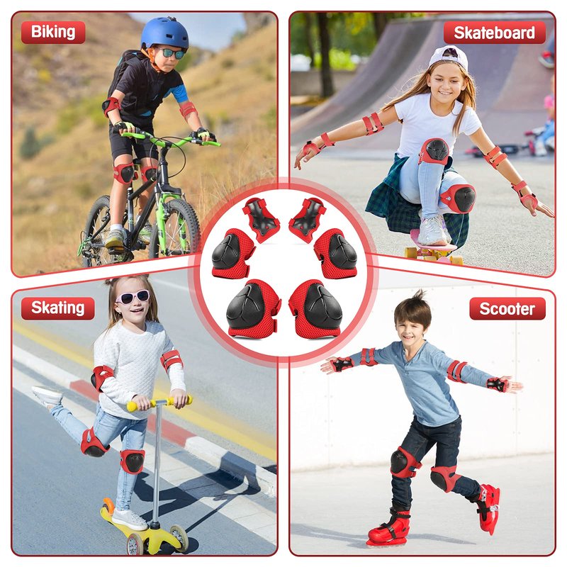 Wemfg Kids Protective Gear Set Knee Pads for Kids 7-13 Years Toddler Knee and Elbow Pads with Wrist Guards 3 in 1 for Skating Cycling Bike Rollerblading Scooter(Red)