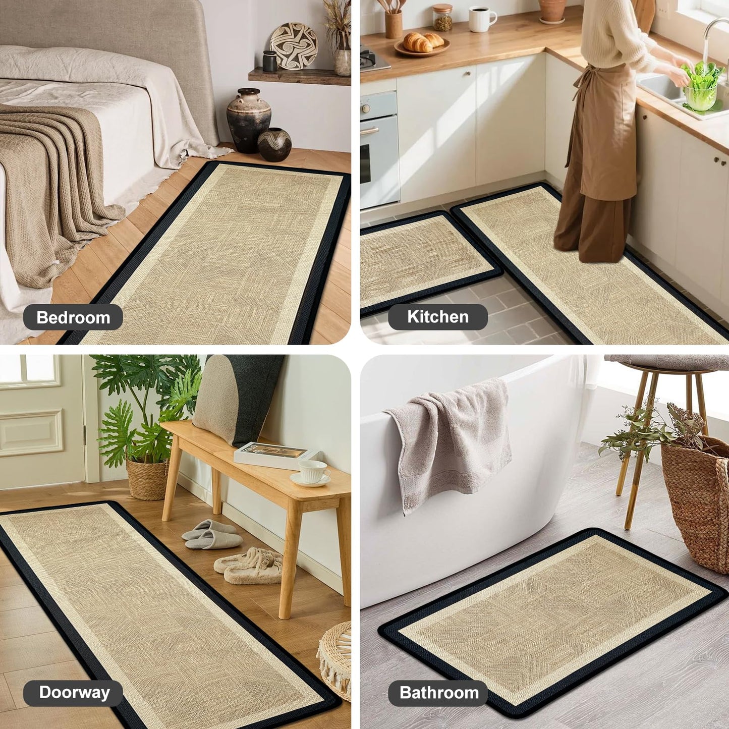 winolive Kitchen Mat Kitchen Rugs Sets of 2 PCS,Neutral Braided Kitchen Mats for Floor,Thick Rubber Backing and Comfort Standing Runner Rugs,Anti Fatigue,Machine Washable,Beige,17"x30"+17"x47"