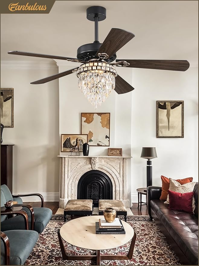 Fanbulous 52 Inch Farmhouse Fandelier Ceiling Fan with Light, Crystal Ceiling Fans Chandelier with 6 Speeds, Quiet Reversible Noiseless DC Motor, 3CCT, Indoor Ceiling Fan for Living Room Bedroom