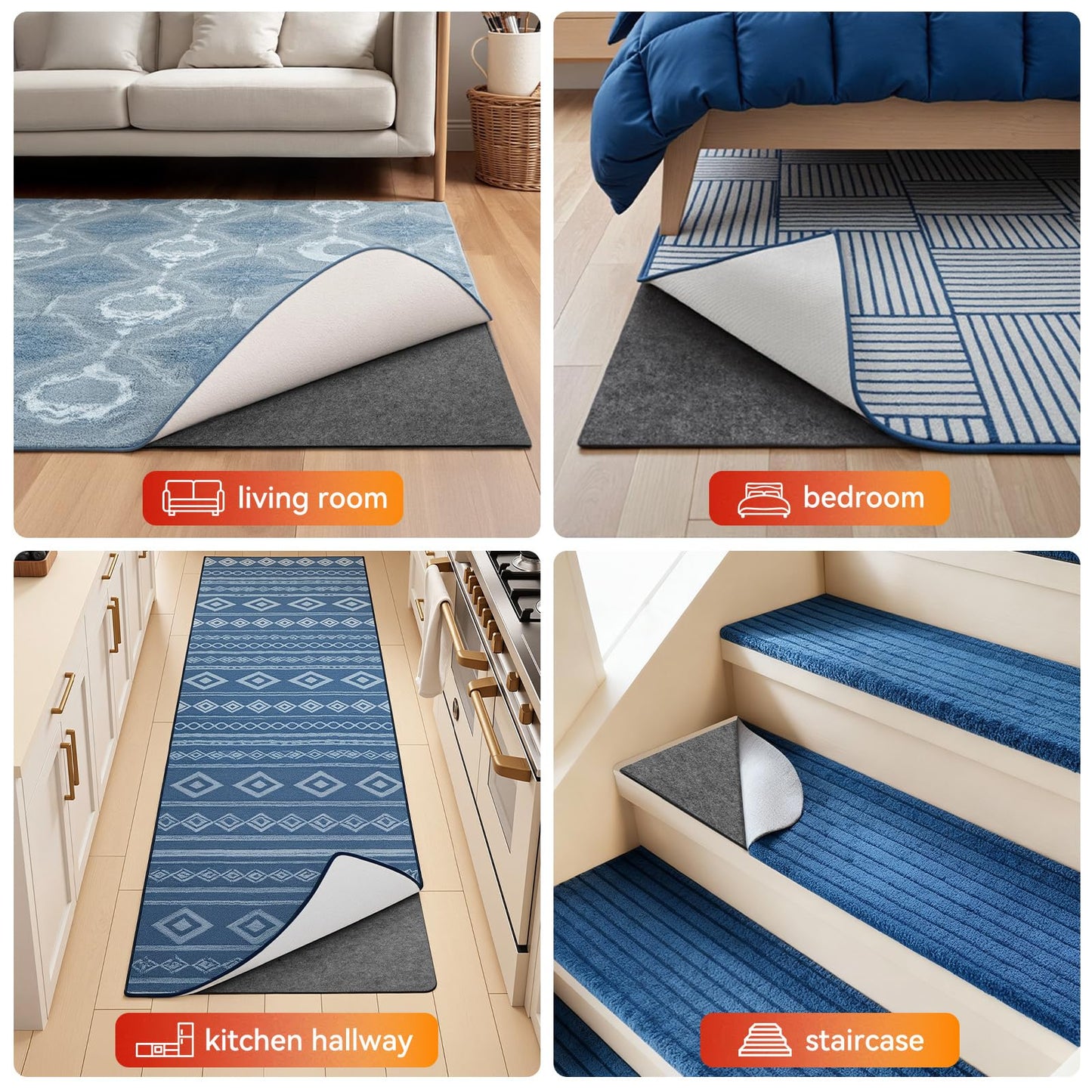 Songrey Non Slip Rug Pad Gripper 8x10 Ft, Thick Felt Fabric with Anti Skid Backing, Carpet Pad for Hardwood Floors, Keep Area Rugs in Place and Safe