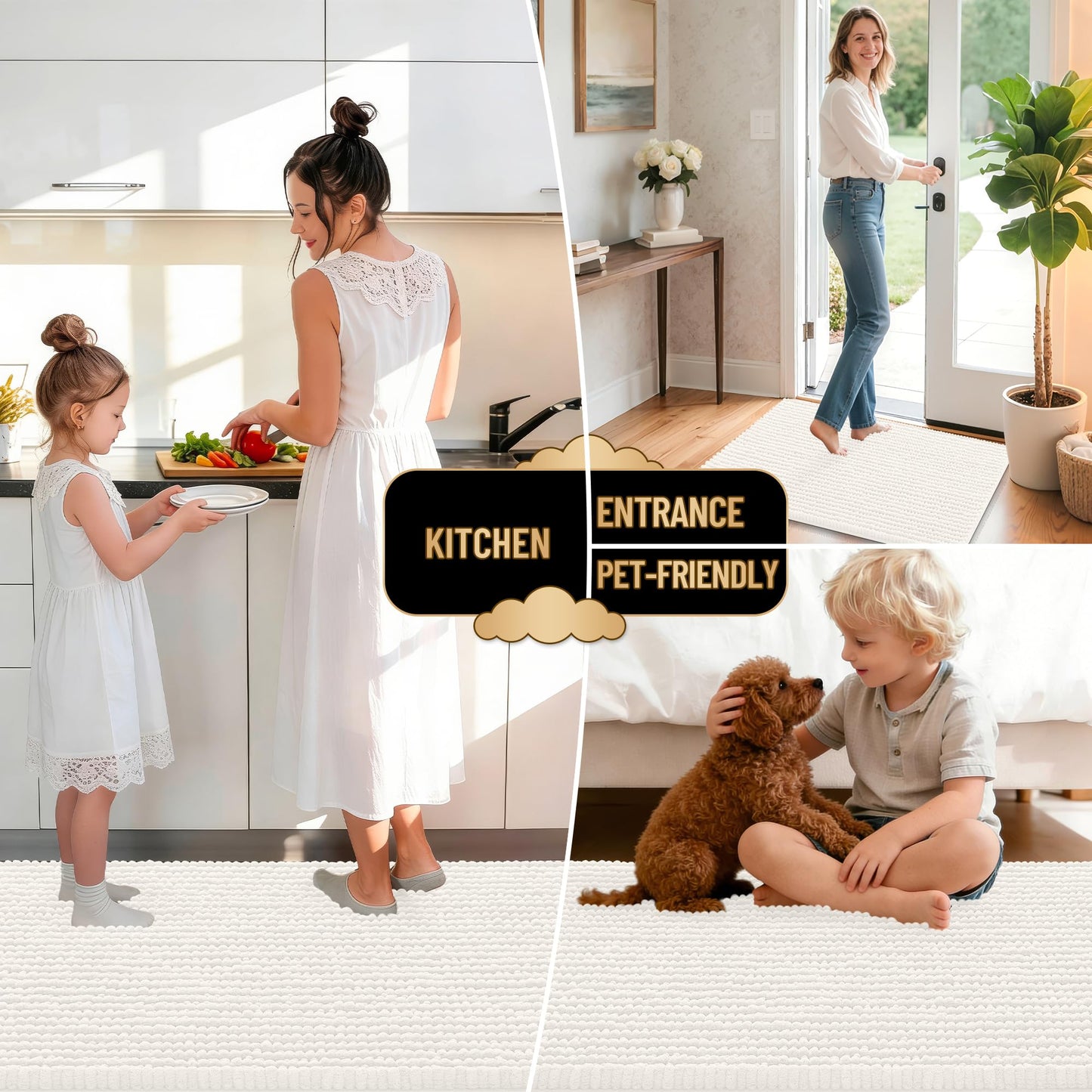 OLANLY Thick Bathroom Runner Rugs 47x24, Extra Soft Absorbent Chenille Bath Rugs, Rubber Backing, Machine Wash Dry, Long Bath Mats for Bathroom Floor, Tub and Shower, Home Decor Accessories, Ivory