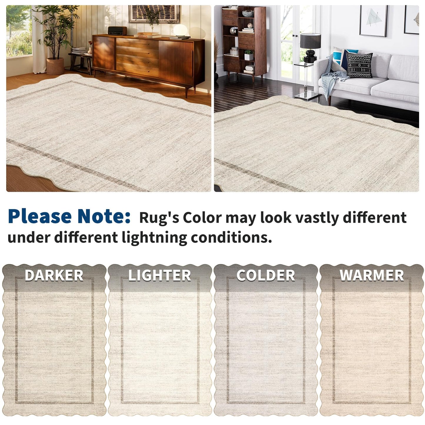 GarveeHome Scalloped Washable Kitchen Runner Rug 2x8, Beige Runners for Hallway, Non Slip Boho Soft Bathroom Throw Mat Bordered Carpet Runner for Laundry Entryway Bedroom 2 ft x8 ft Beige
