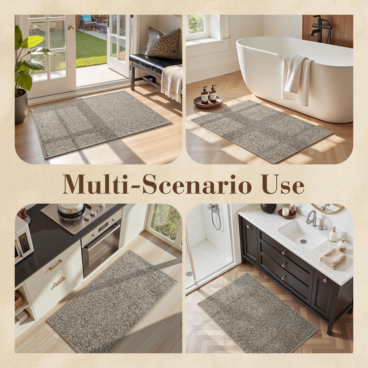 MontVoo Door Mat Indoor Entrance Doormat, Absorbent Durable Rubber Non Slip Front Door Mat for Inside Entry Entryway Dirt Trapper Welcome Mat, Grey Brown 24''x36''
