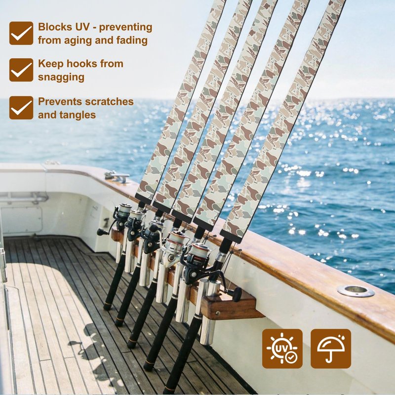 LERQDER Premium Neoprene Fishing Rod Sleeves-Durable,UV Resistance, Puncture Resistant, Rod Socks Protect Cover Casting, Spinning, Trolling Fishing Rods for Storage (4, Beige Camo, 60")