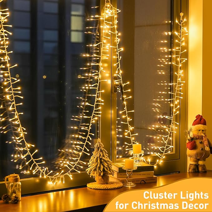 JMEXSUSS Warm White 800 LED Christmas Cluster Lights Plug in, 40ft Christmas String Lights Outdoor Waterproof with Remote, 8 Modes Christmas Tree Lights for Christmas Tree Wreath