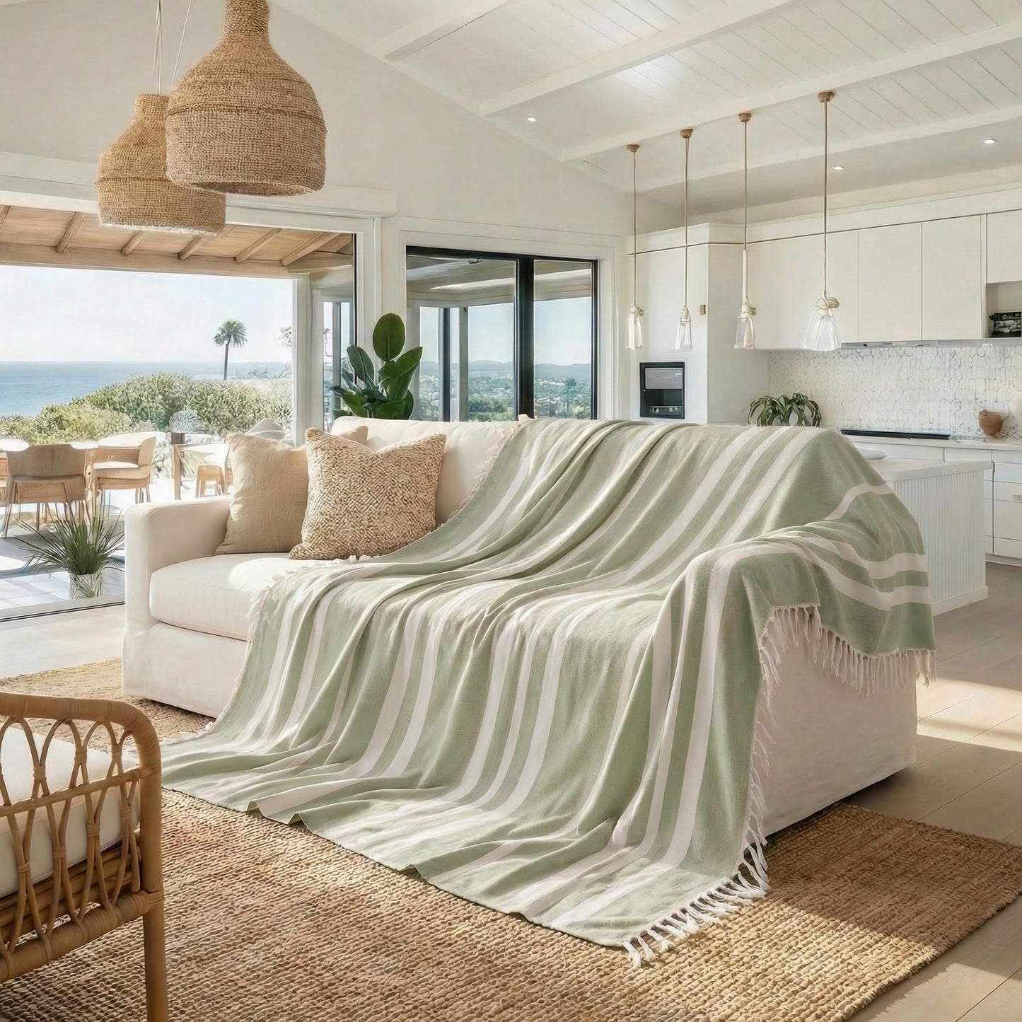 Beautiful Extra Large Beach Blanket with Tassels - Soft Oversized Turkish-Style Beach Towel for Relaxing Beach Days with the Whole Family - Lightweight Quick-Dry Picnic Blanket & Mat for Adults
