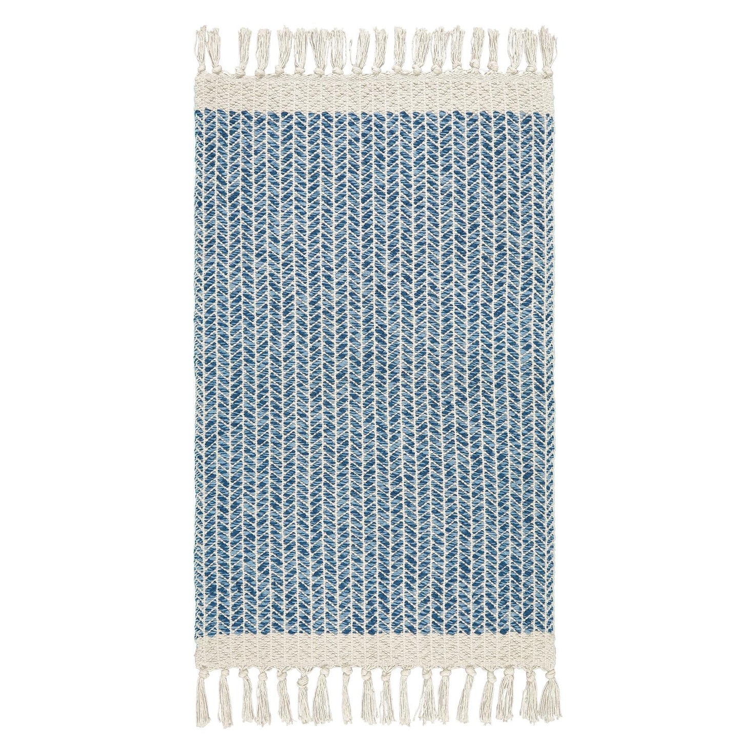 Lahome Belle Boho Bathroom Rugs, Small 2x3 Front Door Bath Mats Lightweight Entryway Rug Woven Cotton Area Rug with Tassels, Farmhouse Blue Throw Rug Washable Low Pile Carpet for Kitchen