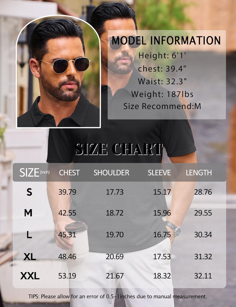 Cotrasen Men's Polo Shirts Short Sleeve Cotton Pique T-Shirts 3 Buttons Classic Fit Casual Lightweight Cooling Performance Golf Shirts Black L
