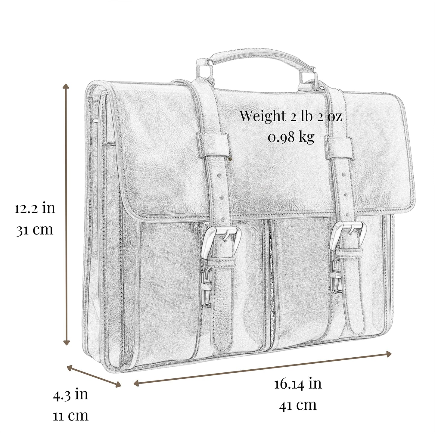 Time Resistance Leather Briefcase for Men - Handcrafted in Italy Full Grain Messenger Bag - Laptop Bag (Cognac Brown)