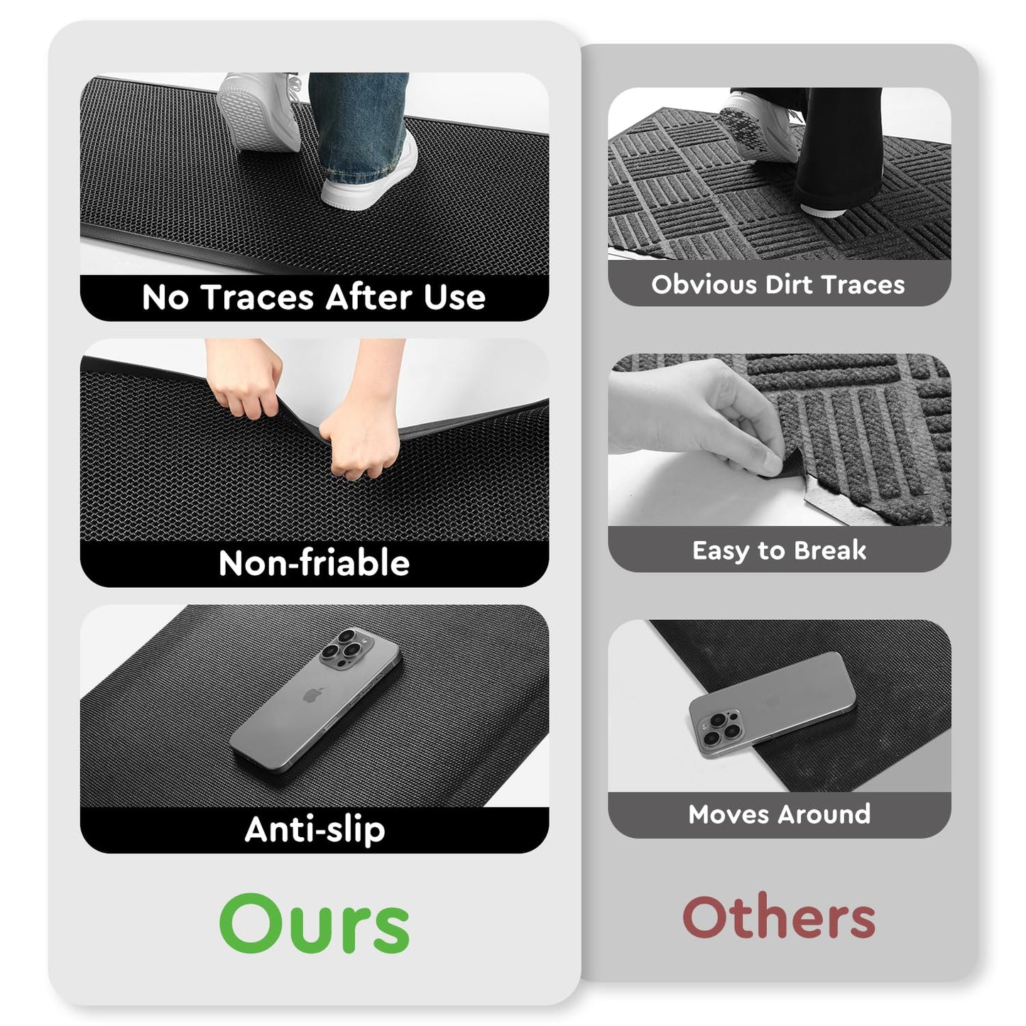 tchdio Front Door Mat Outside Entrance, Dirt Trapper Doormat-Entrance Welcome Matt Durable, Heavy Duty Entry Mat Non Slip Rubber Mats for Outside Stain Resist Door Mats for Entryway, 24"x47" Grey