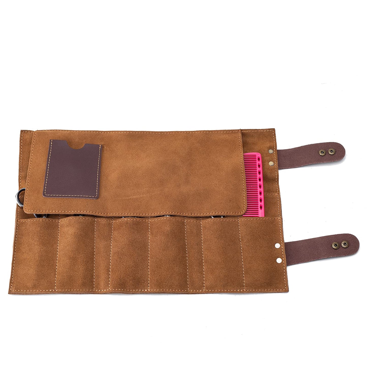 Hair Stylist Scissor Holder Pouch Cases for Hairdressers, Real Leather Scissor Roll Up Bag, Salon Tools Organizer for Barber Hairdresser (V-001-Brown)