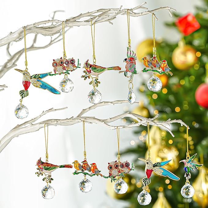 H&D HYALINE & DORA 6 Pcs Hummingbird Hanging Christmas Ornaments Crystal Hummingbird Suncatchers Shiny Rhinestones Bird Hanging Ornaments for Christmas Trees Decorations Party Favor