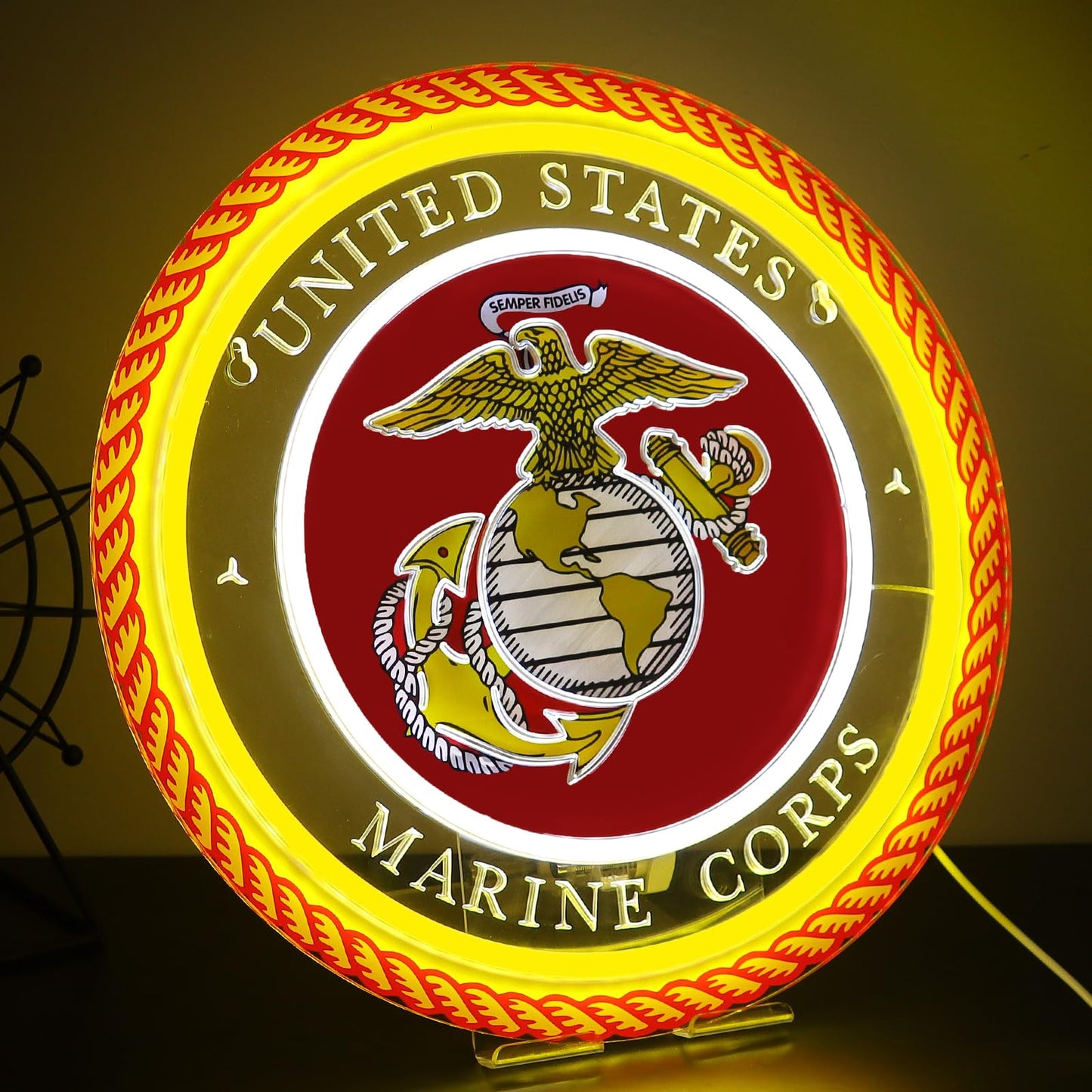 WittyRhE Military-themed Neon Lights Veteran Neon Signs Wall Decor for Man Cave Bedroom Bar Army Themed Gift Art for Christmas Party-12.6Γ12.6 IN-USB Powered-Acrylic